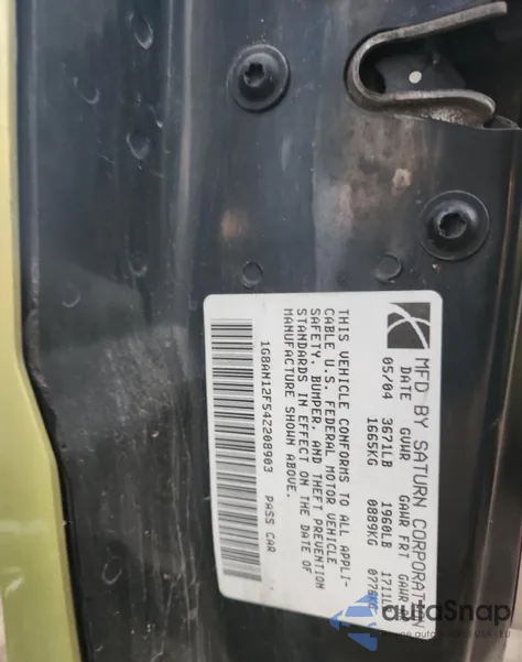 2004 Saturn Ion Level 2 from USA, damaged, VIN 1G8AN12F54Z208903